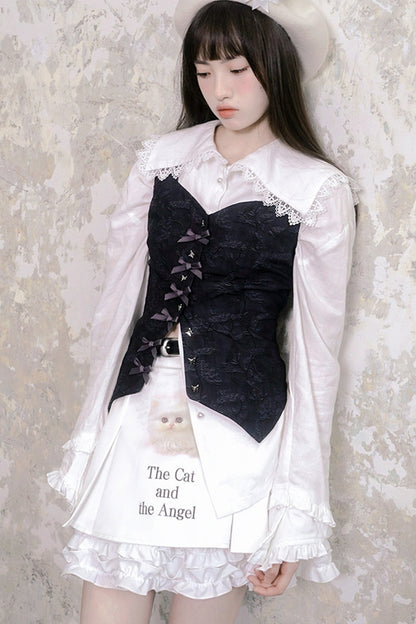 Butterfly Buckle Jacquard Cotton Vest