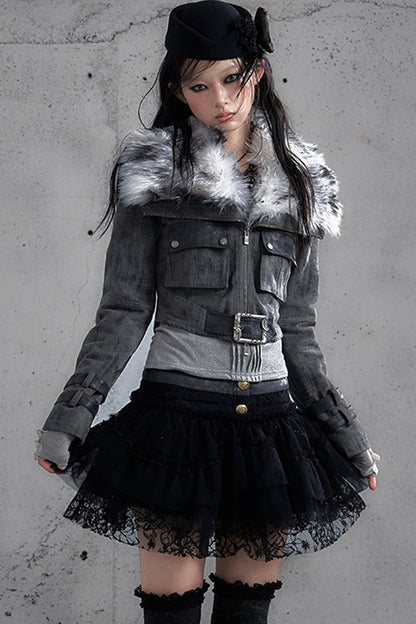 Lace Patchwork Pleated Multi-Layered Puffy Skirt