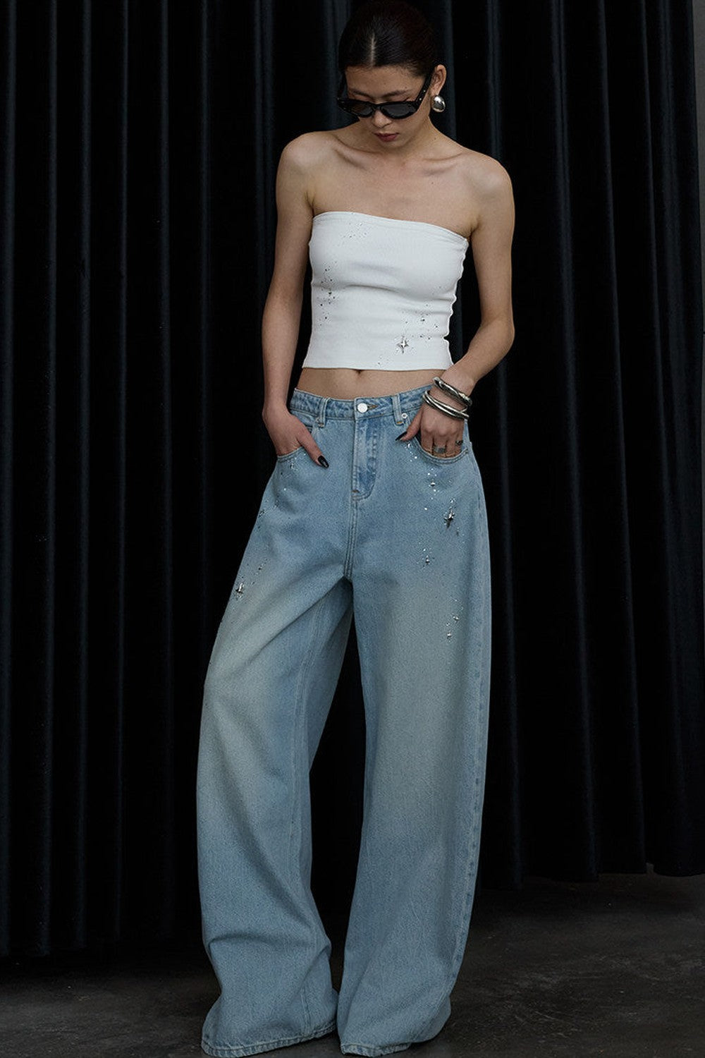 Jeans a gamba larga blu chiaro di luna