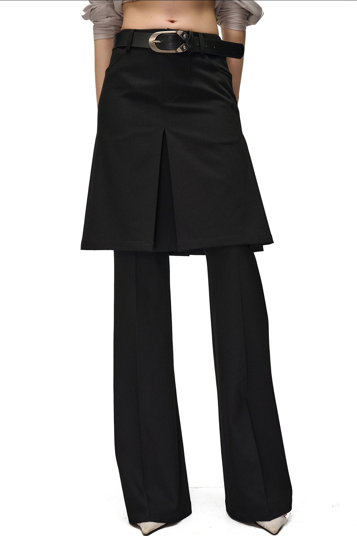 Wide-Leg Suit Slit Skirt Pants