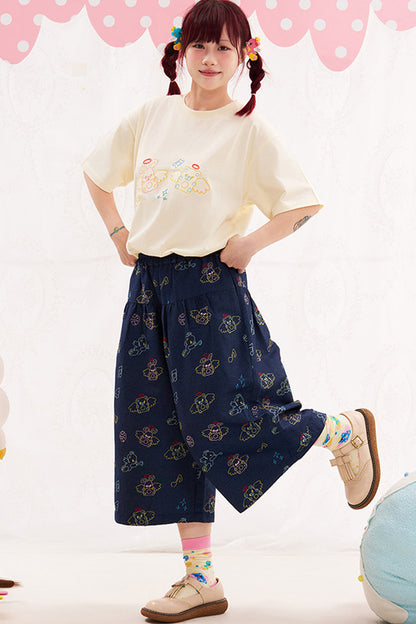 Animal Angel Heavy Embroidery Capri Pants