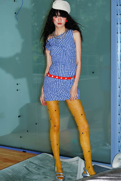 Retro Plaid Asymmetrical Dress