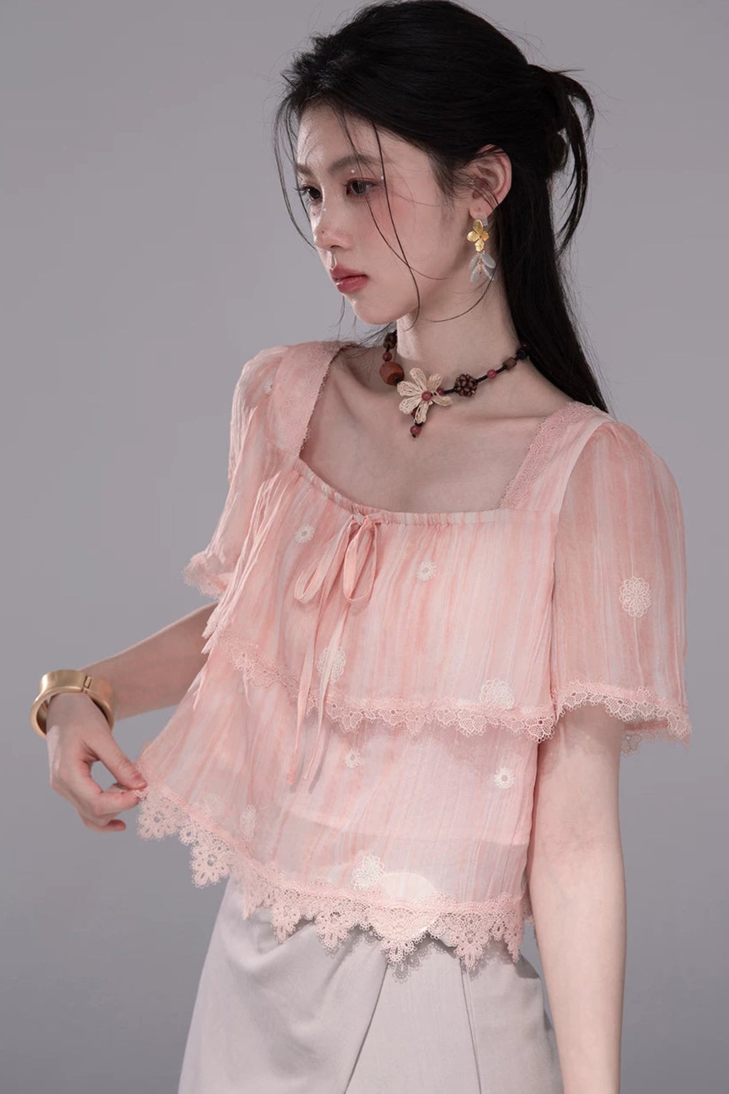Cloudy Pink Ruffle Blouse