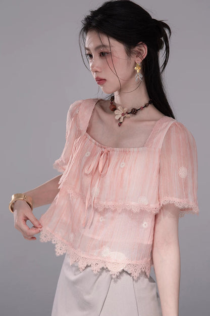 Cloudy Pink Ruffle Blouse