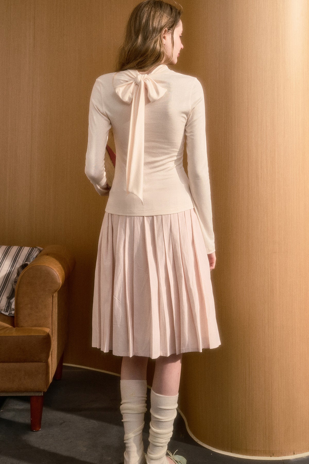 Elastic Waist Deer A-Line Pleated Skirt