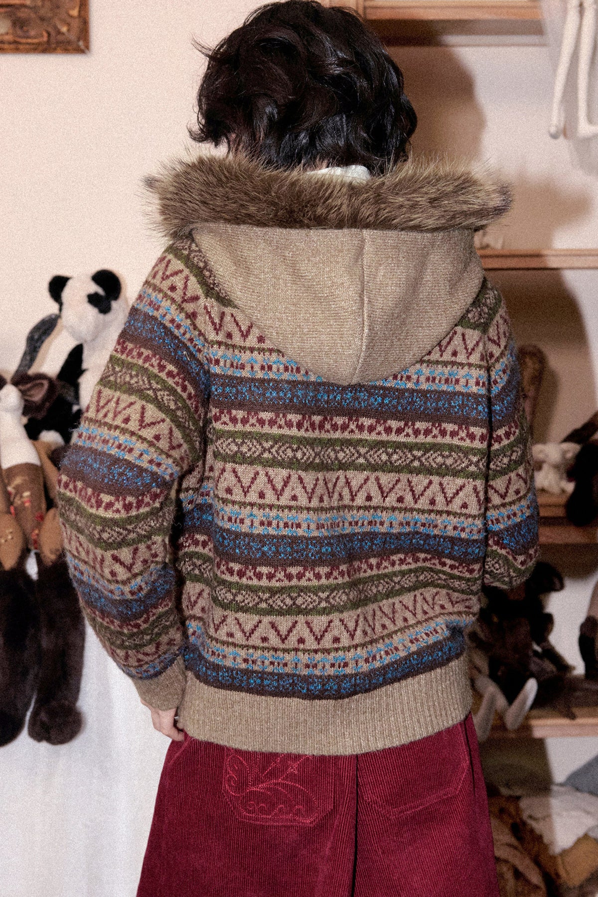 Hooded Fair Isle Wool Cardigan