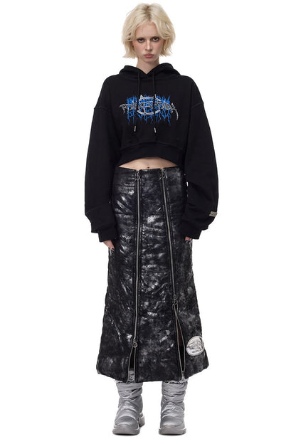 Thorn Print Open Back Cropped Hoodie