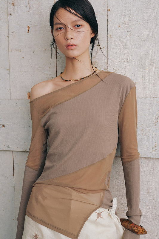 Asymmetrical Sheer Long Sleeve Blouse