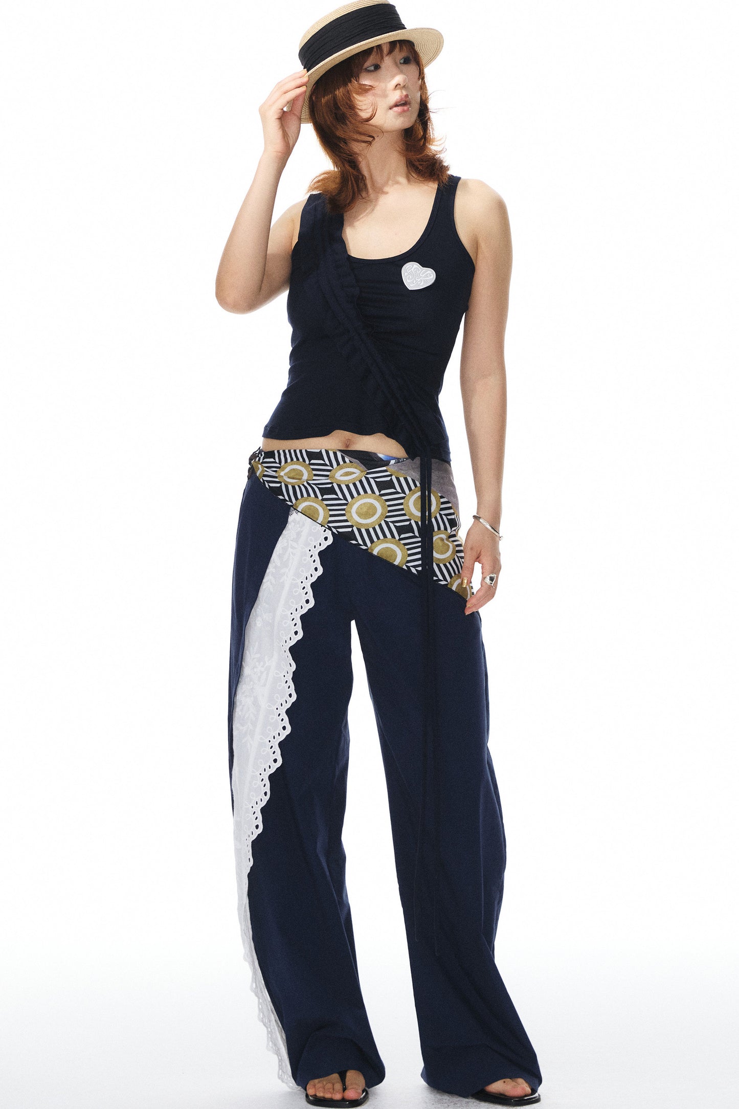 Navy Lace Trim Pants