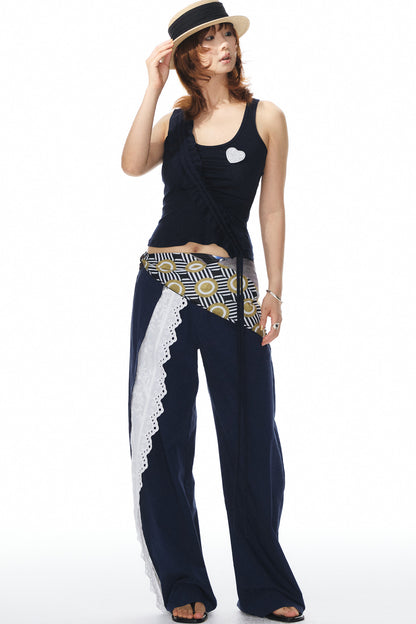 Navy Lace Trim Pants