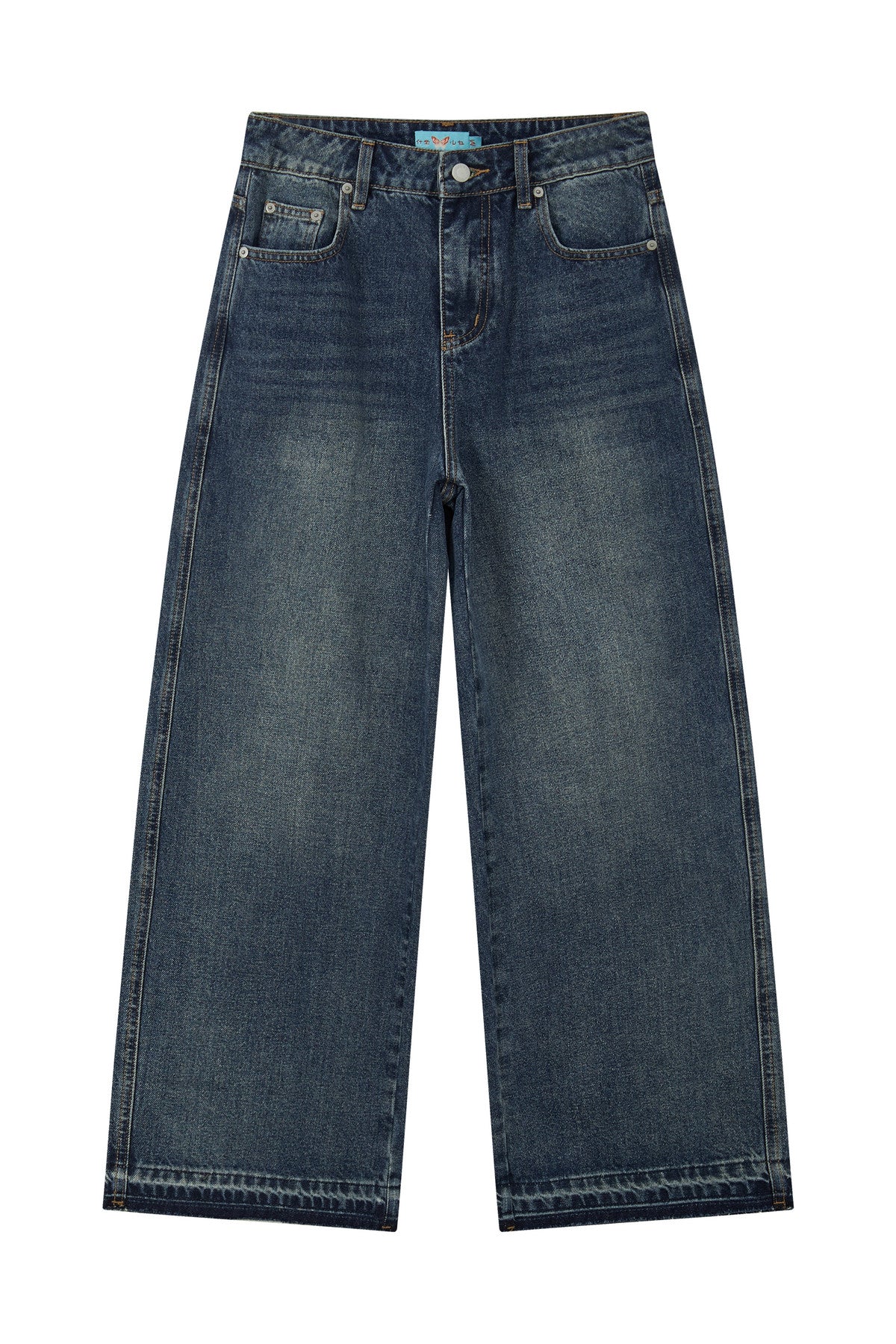 Straight-Leg Frayed Hem Denim Jeans