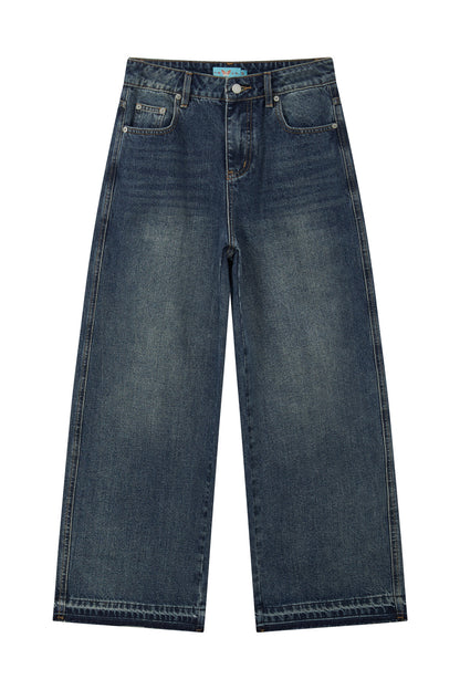 Straight-Leg Frayed Hem Denim Jeans