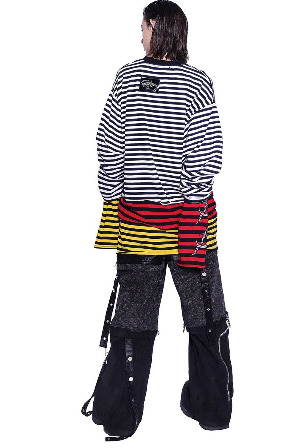Stacked Patchwork Studded Belt Jeans