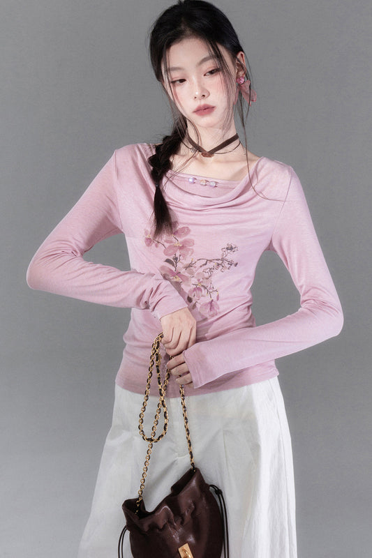 Relaxed Swing Collar Lyocell Long-Sleeve T-Shirt and Camisole Set