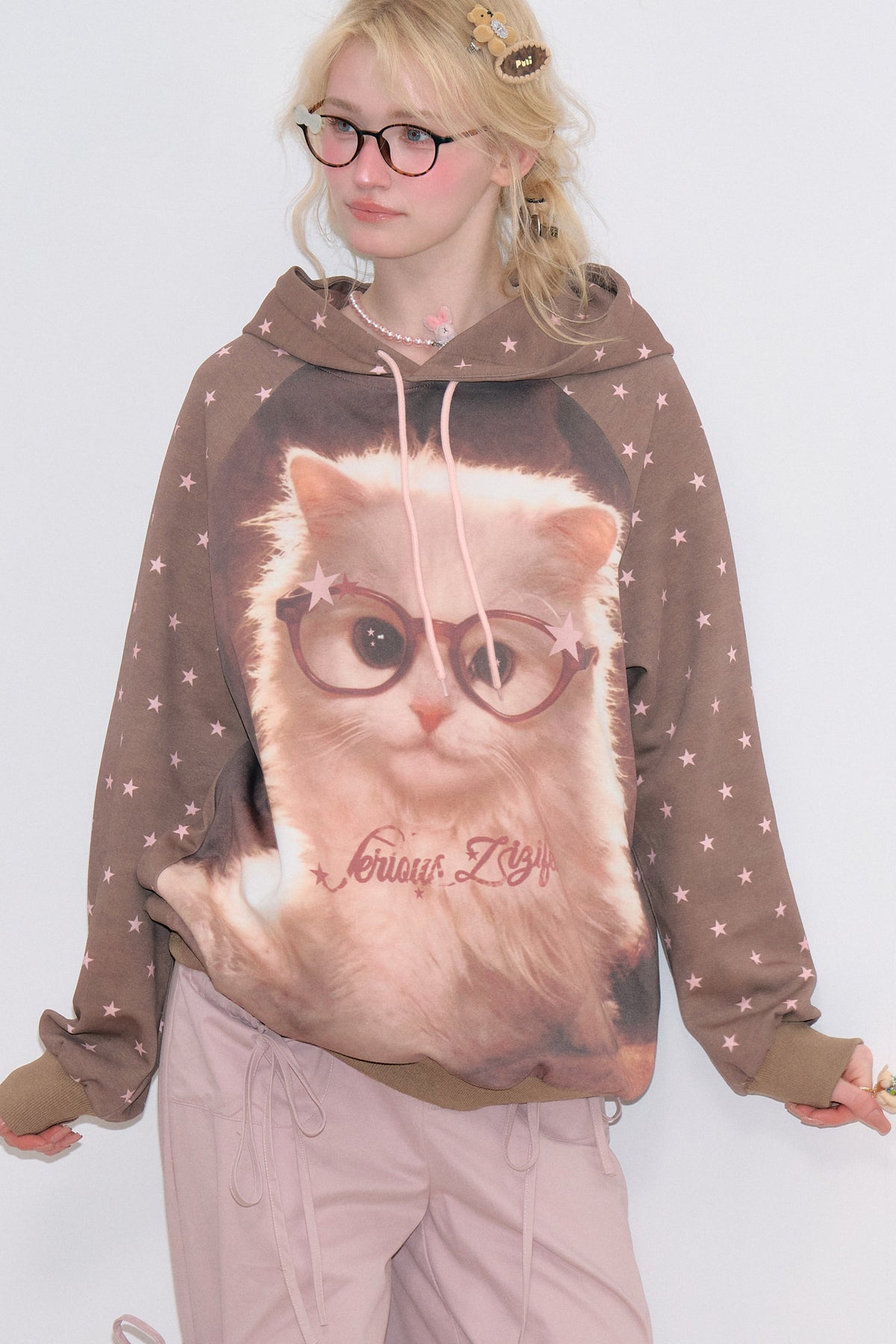 Cat Star Polka-Dot-Kapuzenpullover