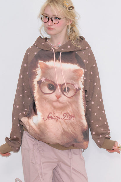 Cat Star Polka-Dot-Kapuzenpullover