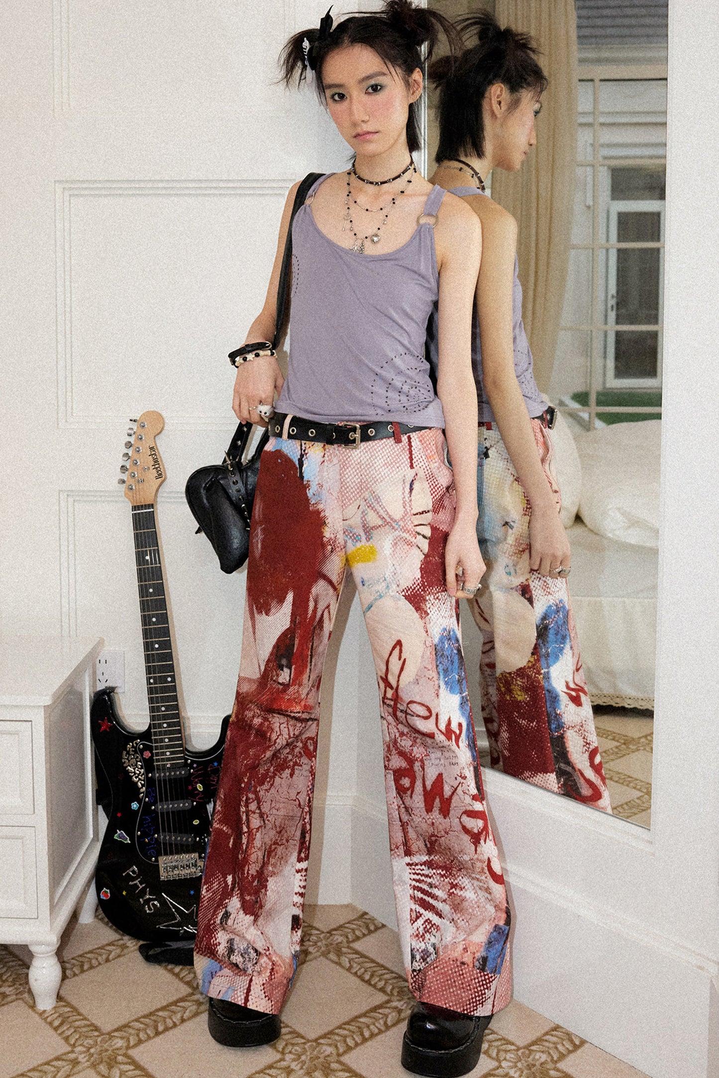 Red Print Flared Pants