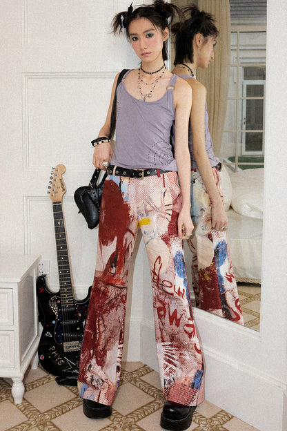 Red Print Flared Pants