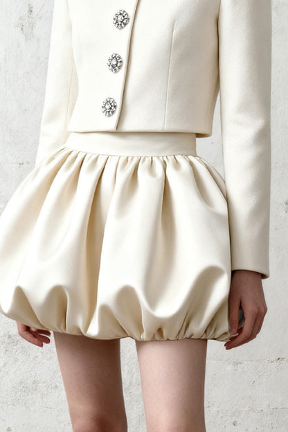 Stand Collar Top and Flower Bud Skirt Set