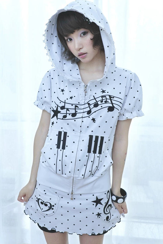 Y2K Polka Dot Hooded Cardigan Top