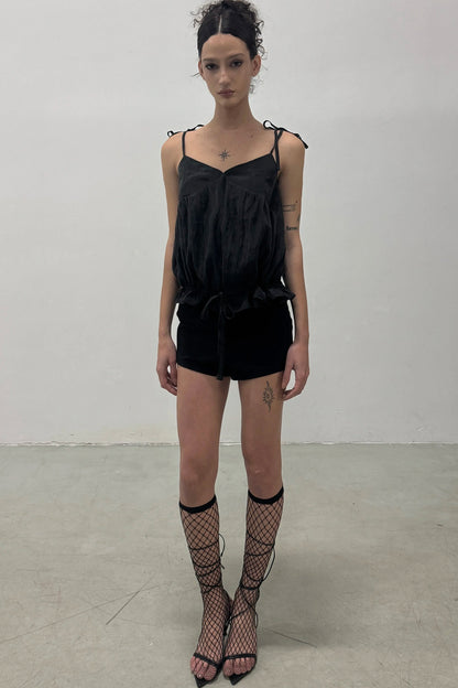 Slightly Glossy Loose Waist-Tie Camisole