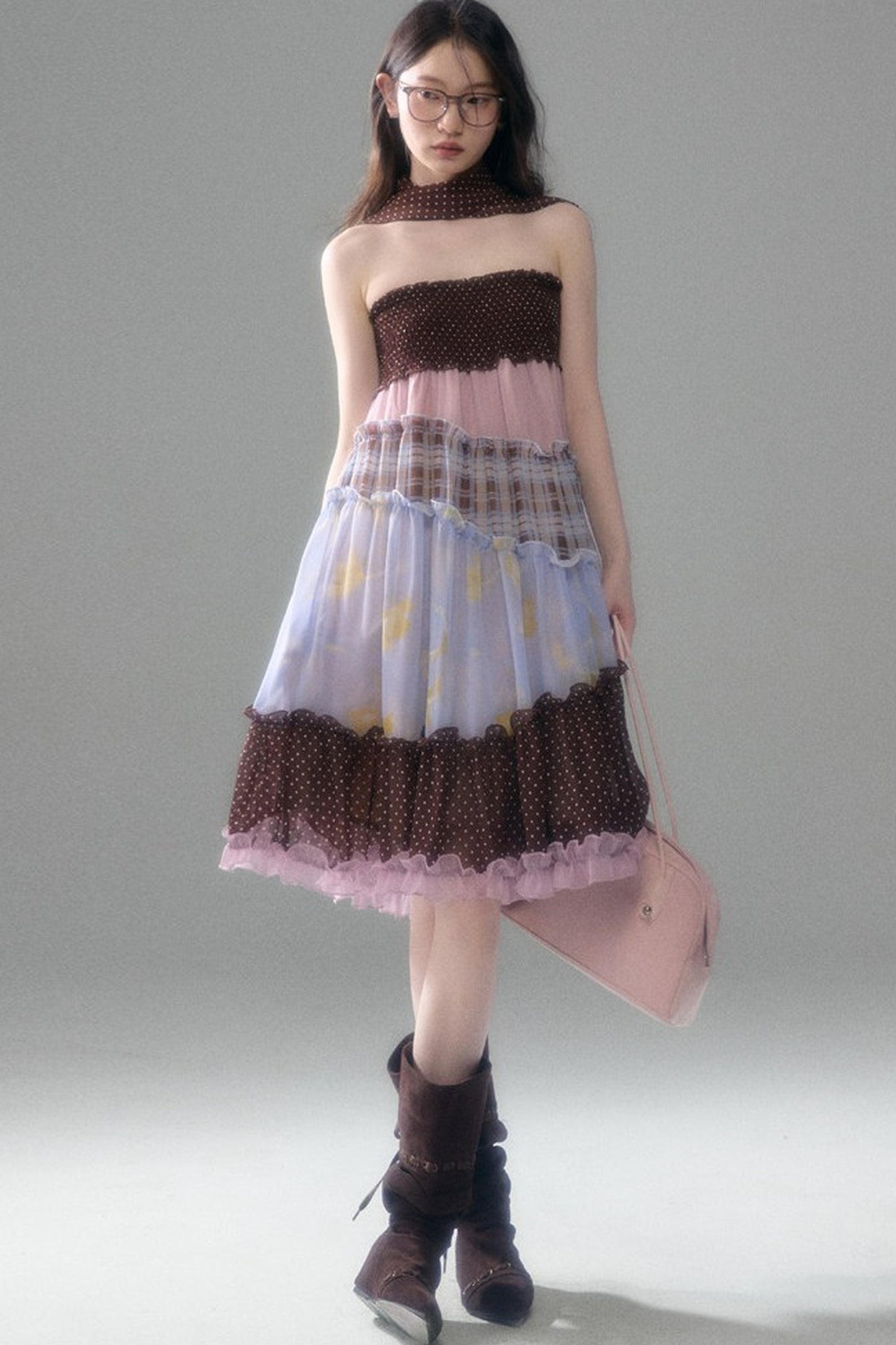Brownie Tart Patchwork Tube Top Skirt