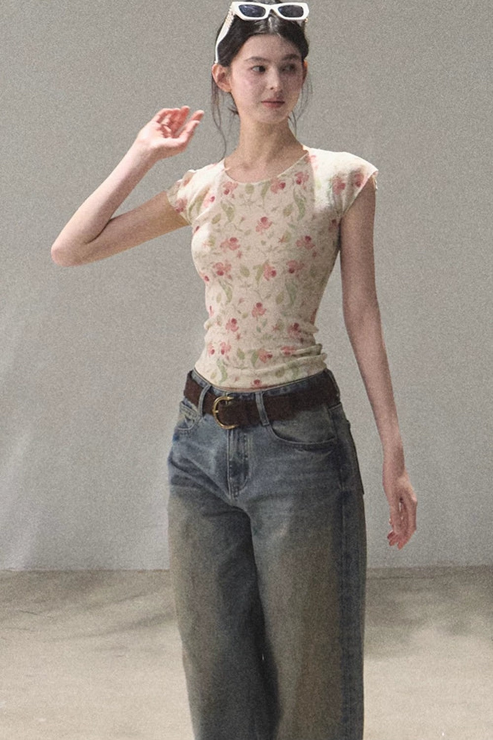 Linen Floral Cinched Top