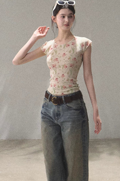 Linen Floral Cinched Top