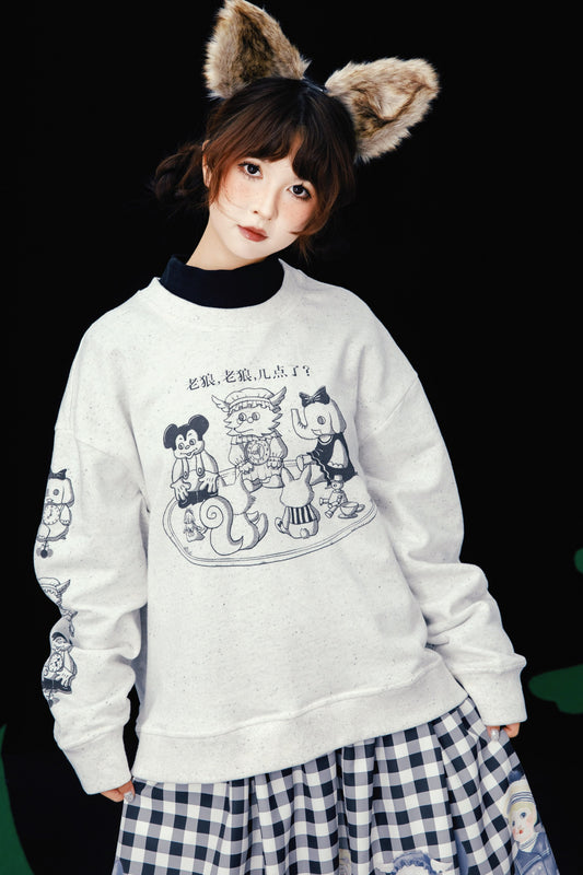 Old Wolf Asymmetrical Gray Speckled Sweatshirt