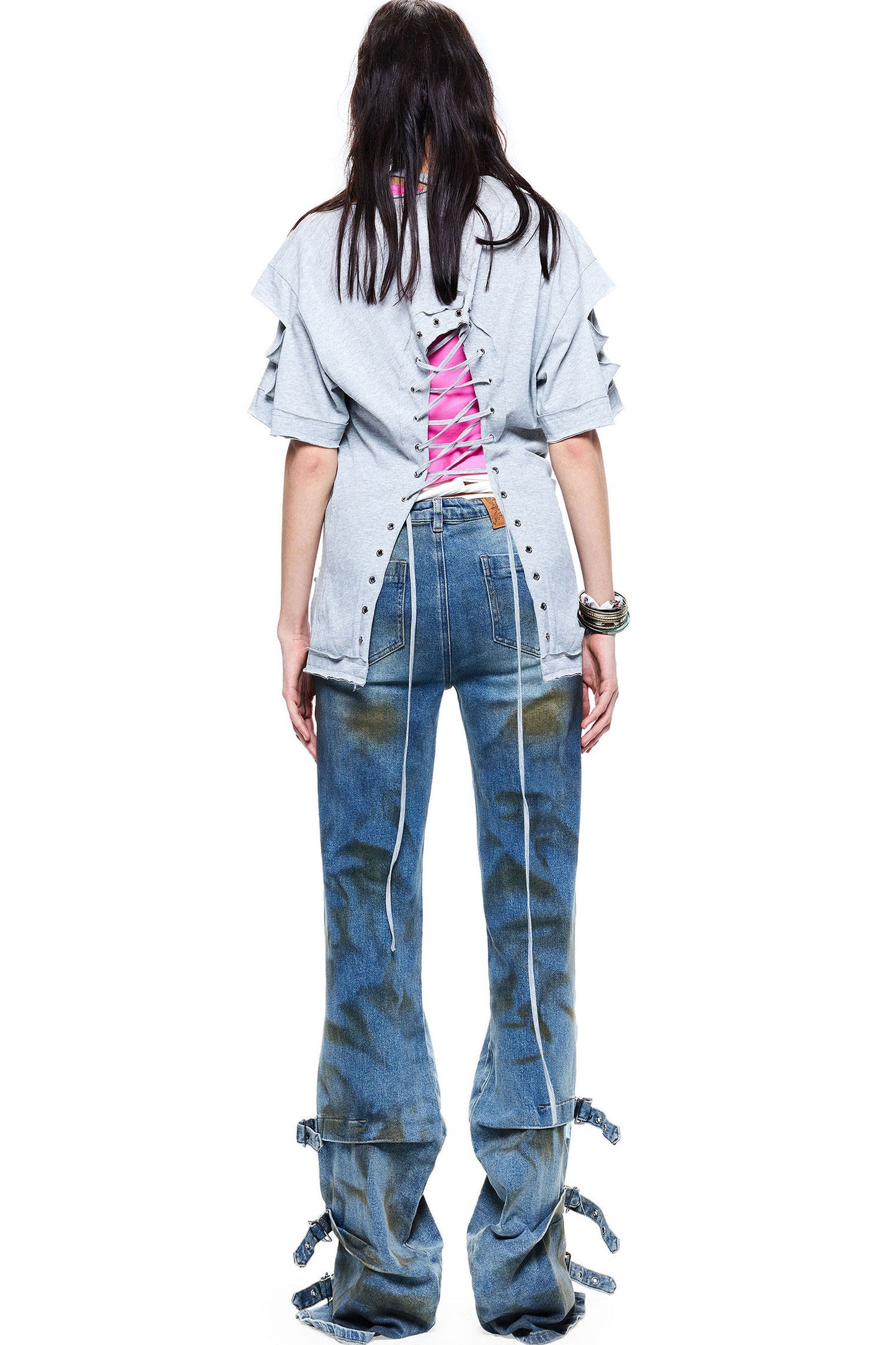 Hand-Torn Punk Back Hollow-Out Straps T-Shirt