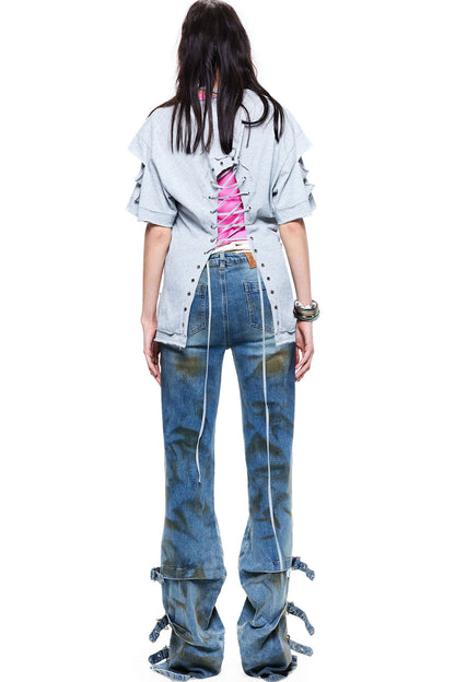 Hand-Torn Punk Back Hollow-Out Straps T-Shirt