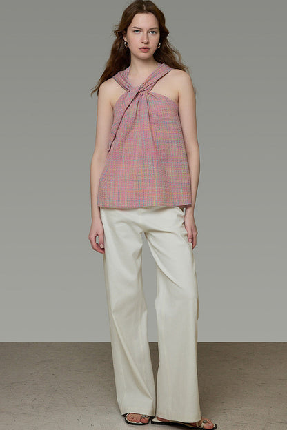 Plaid French Knot Top