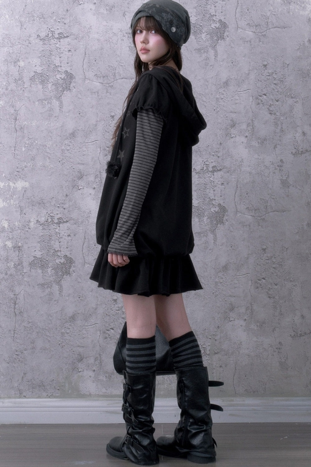 Loose Floral Hooded Sweatshirt Dress