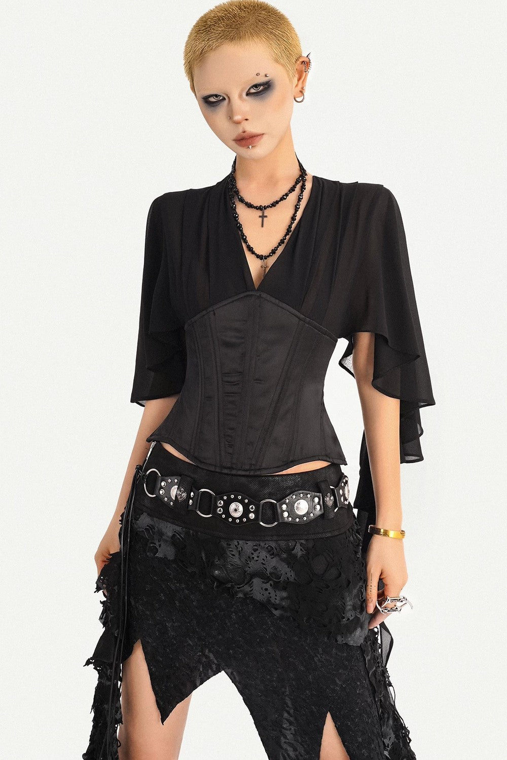 Elegant Structured Black V-Neck Blouse