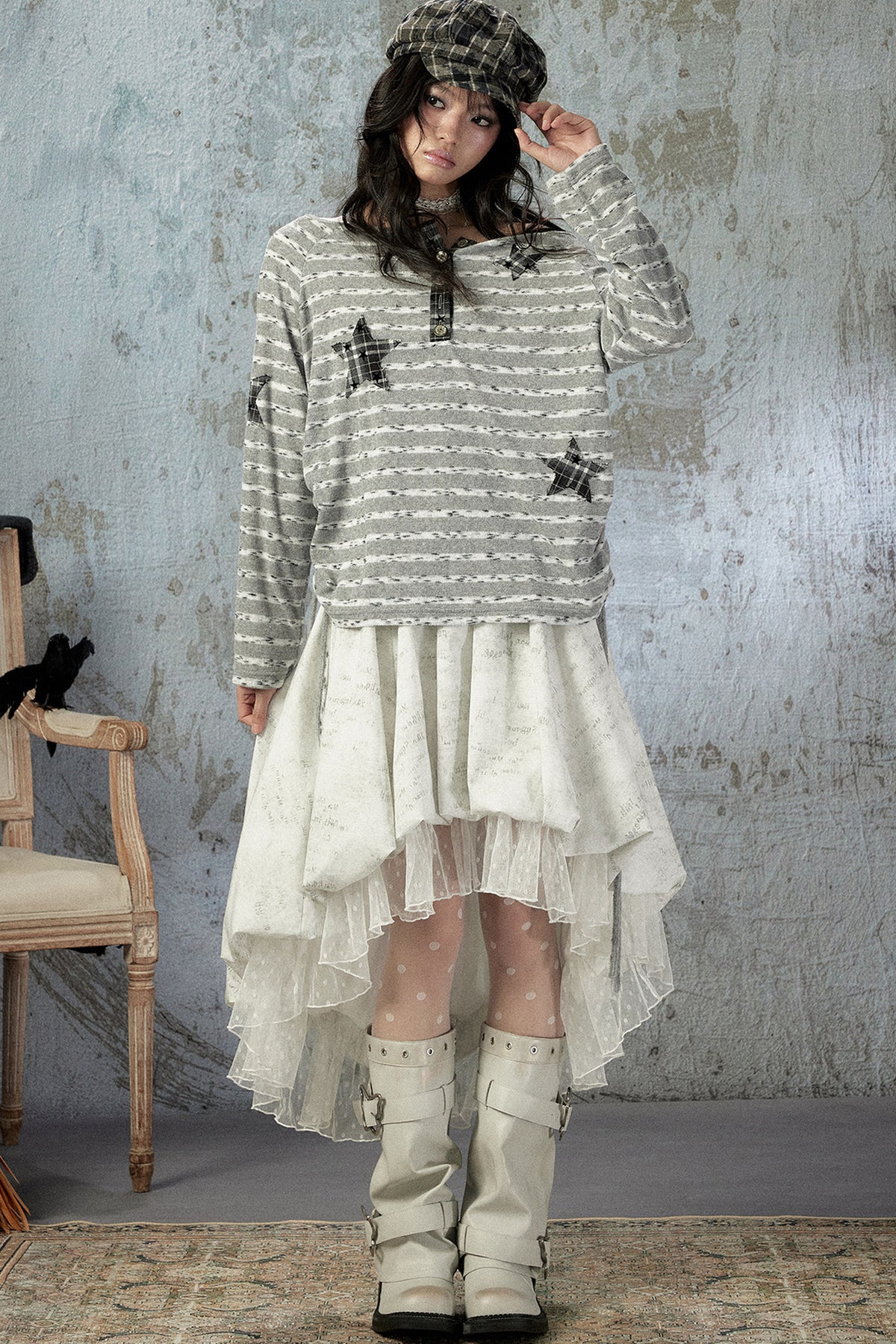 Striped Off-Shoulder Long-Sleeve T-Shirt