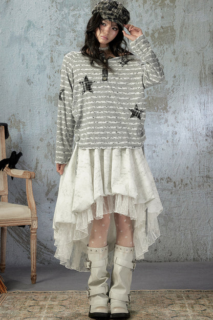 Striped Off-Shoulder Long-Sleeve T-Shirt