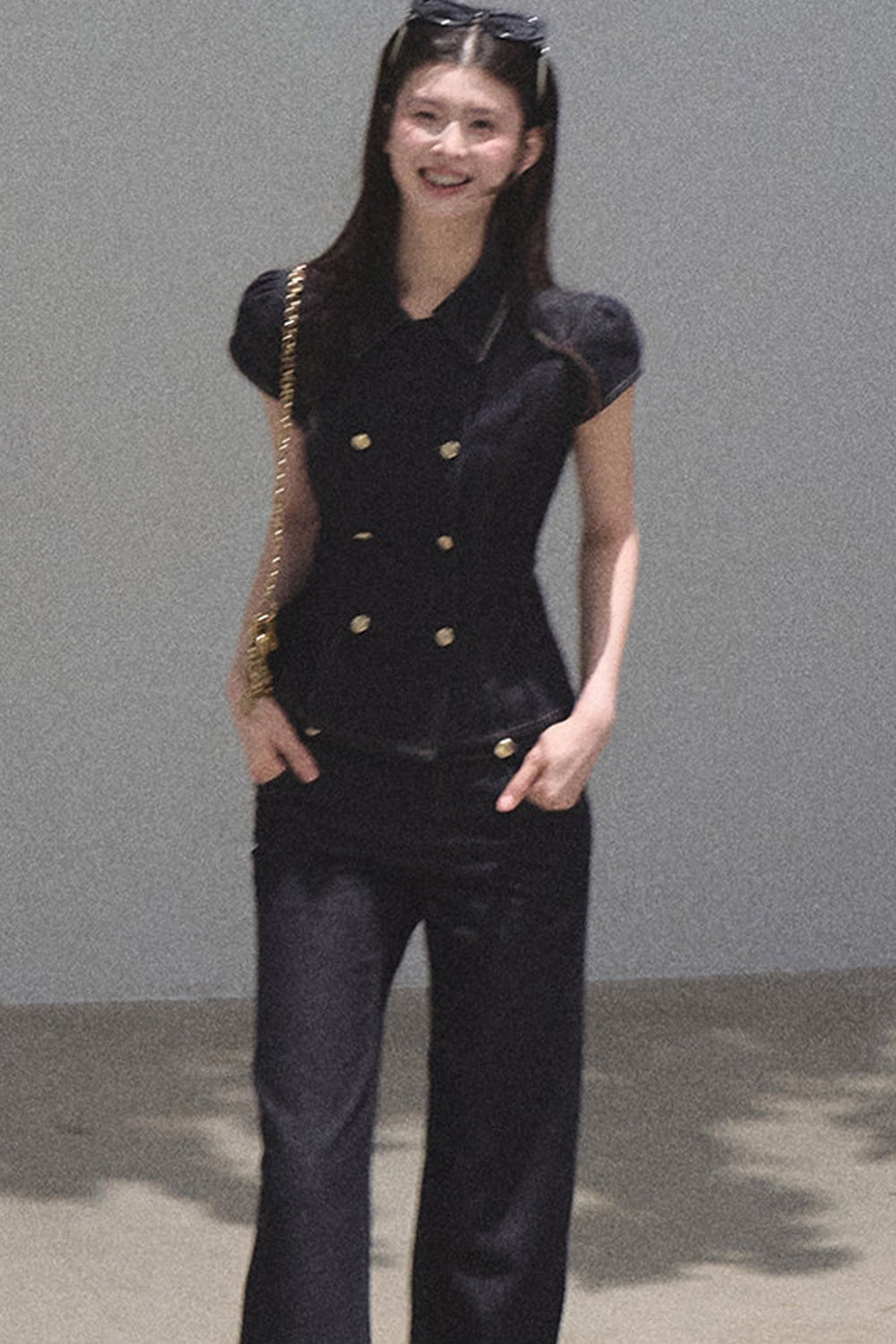 Retro Denim Waist-Cinching Dress Set-Up