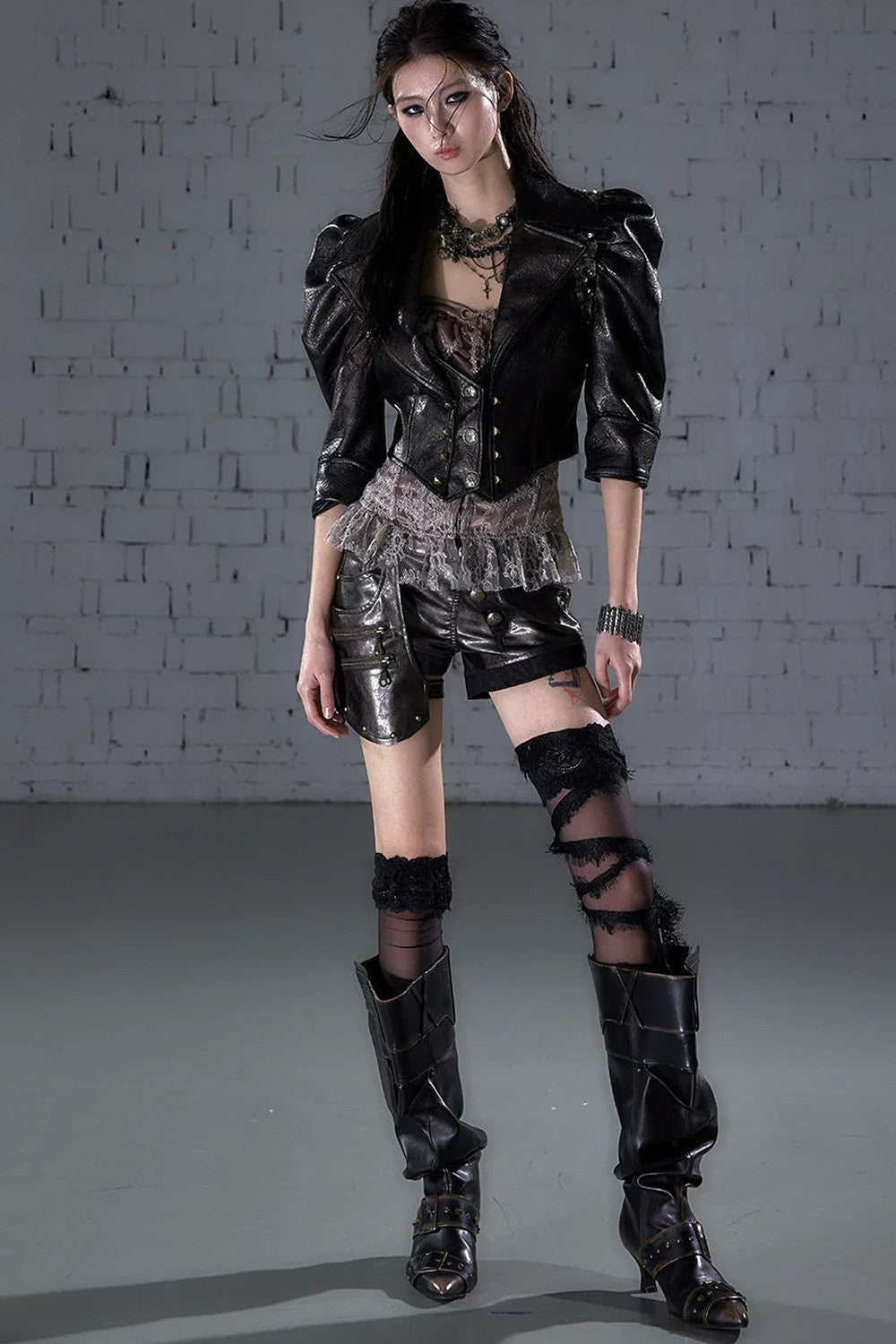 Asymmetrical Detachable Leather Shorts