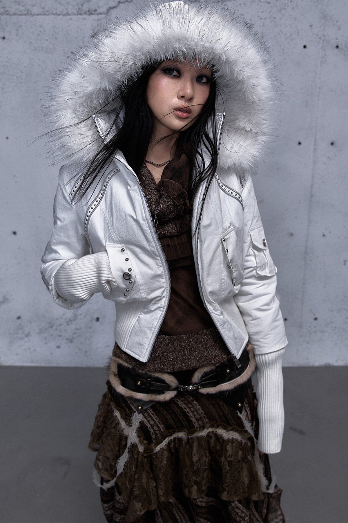 Hooded Fur Collar Parka Outer