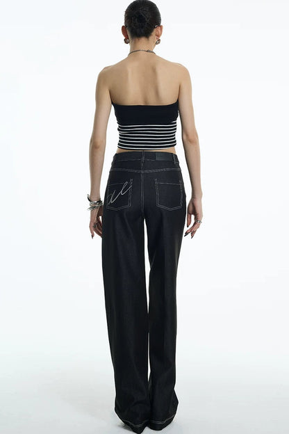Black White Striped Ribbed Bandeau