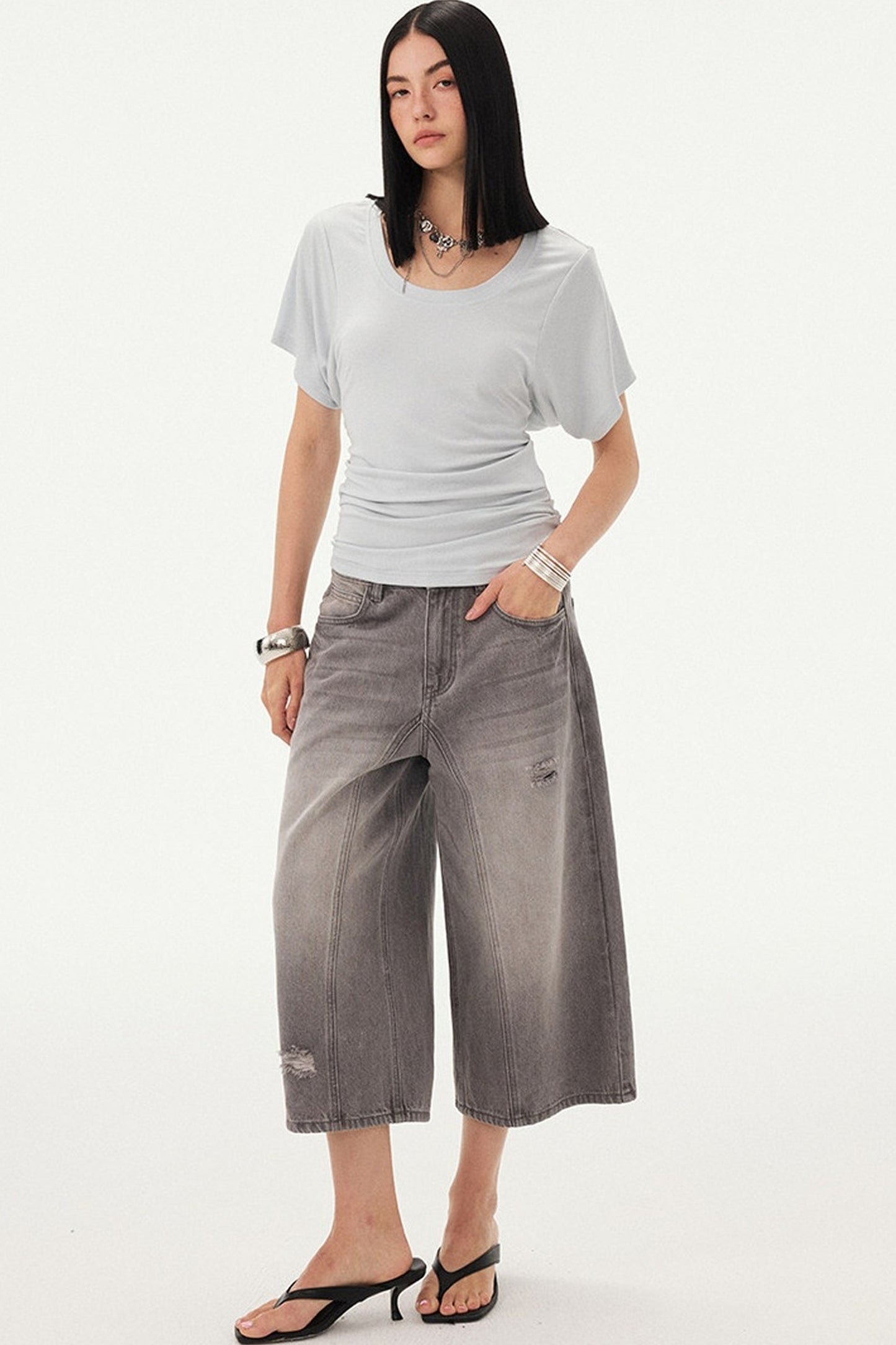 Diddimodau Ruched Waist Knit Blouse