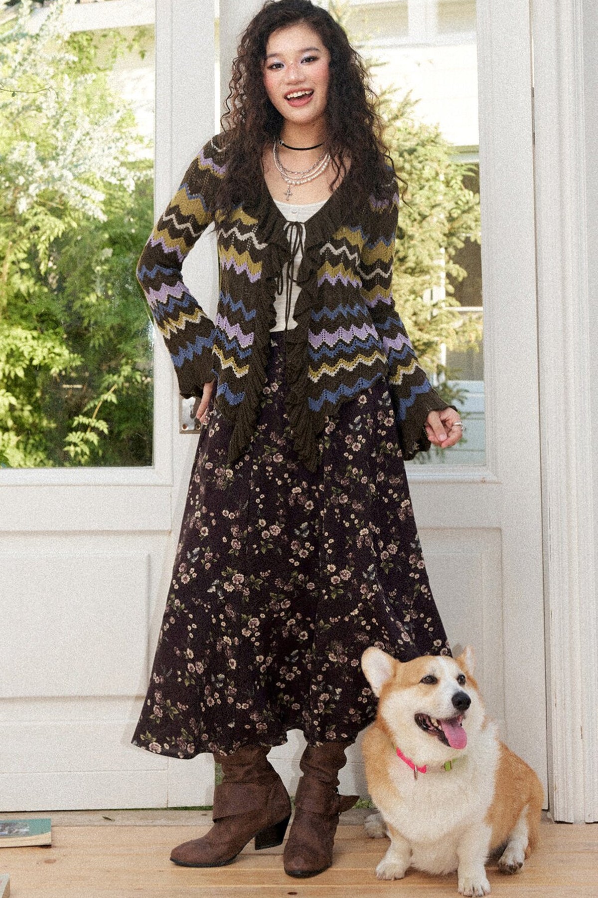 Wavy Striped Ruffle Cardigan