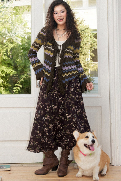 Wavy Striped Ruffle Cardigan