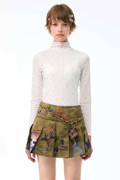 Gonna plissettata con graffiti vintage