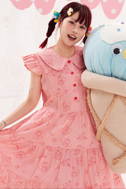 Flutter Sleeve Pink Dress