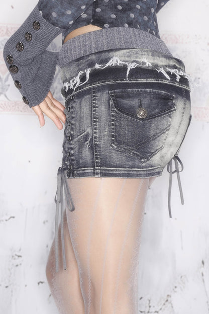 Knit Patchwork Denim Mini Skirt