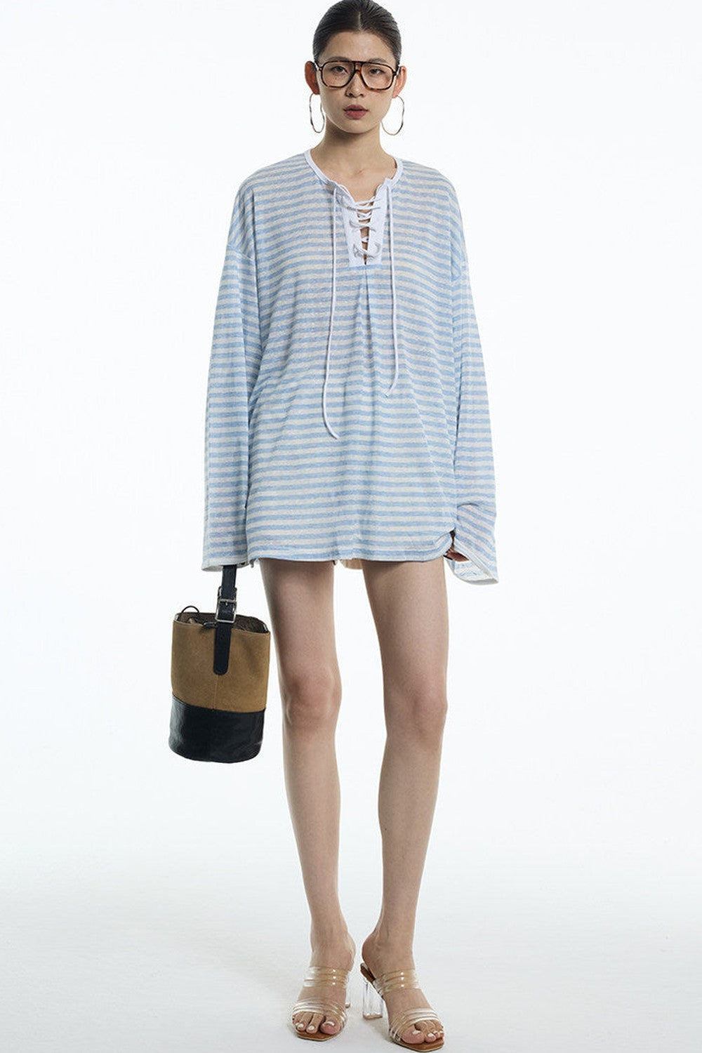 Navy Blue Tie-Neck Lyocell Top