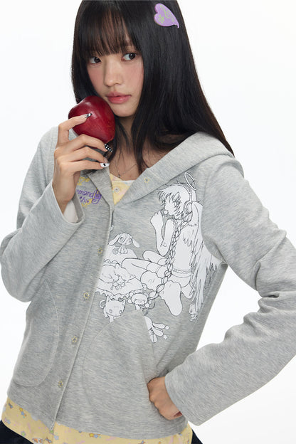 Frog Layered-Look Hooded Cardigan