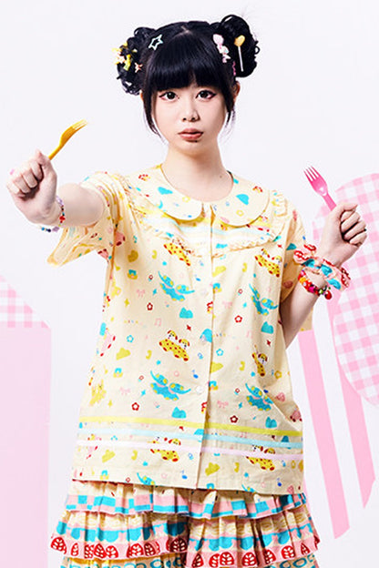 Original Three-Color Ribbon Print Blouse