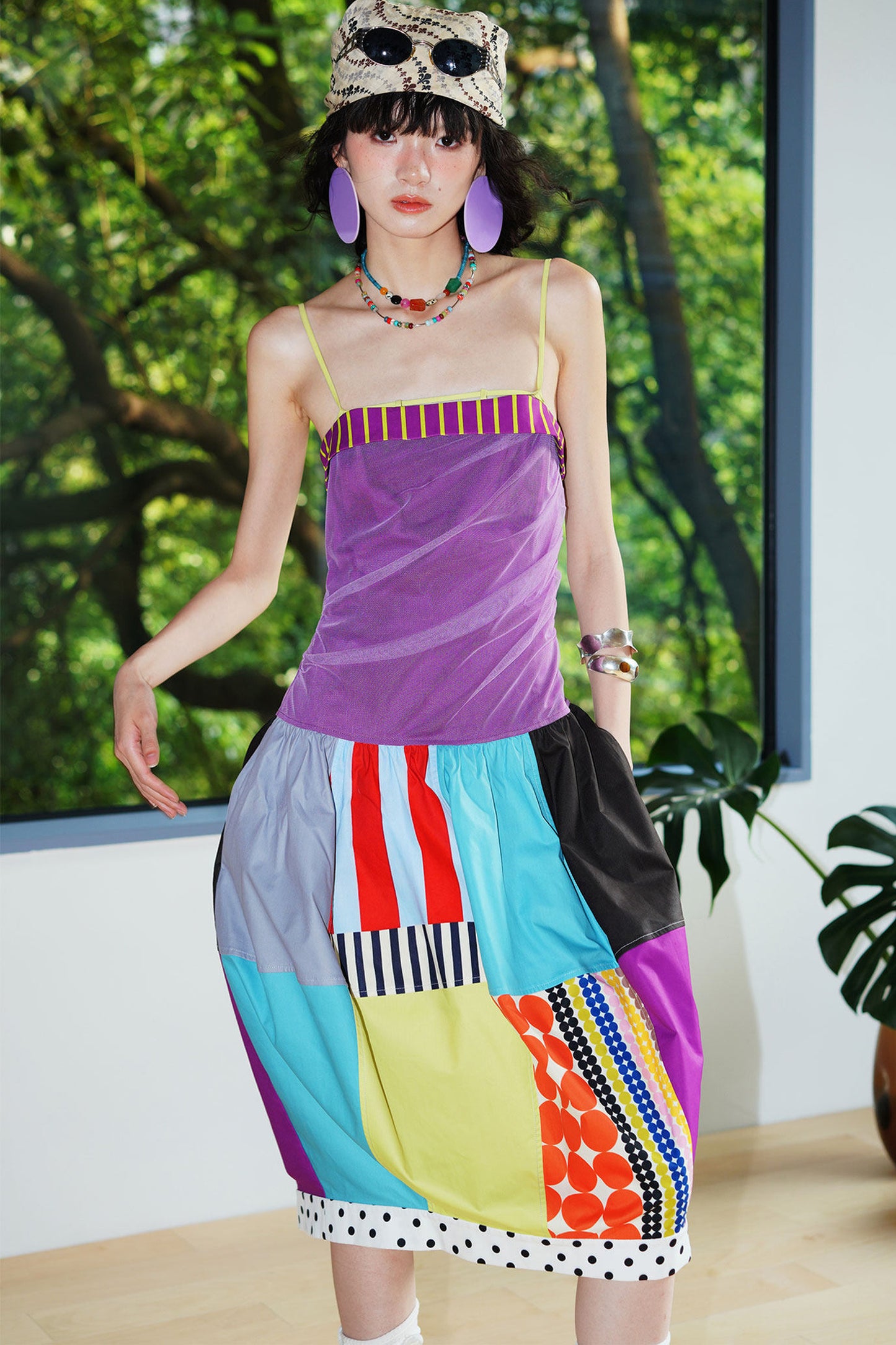 Patchwork Pleated Balloon Dress